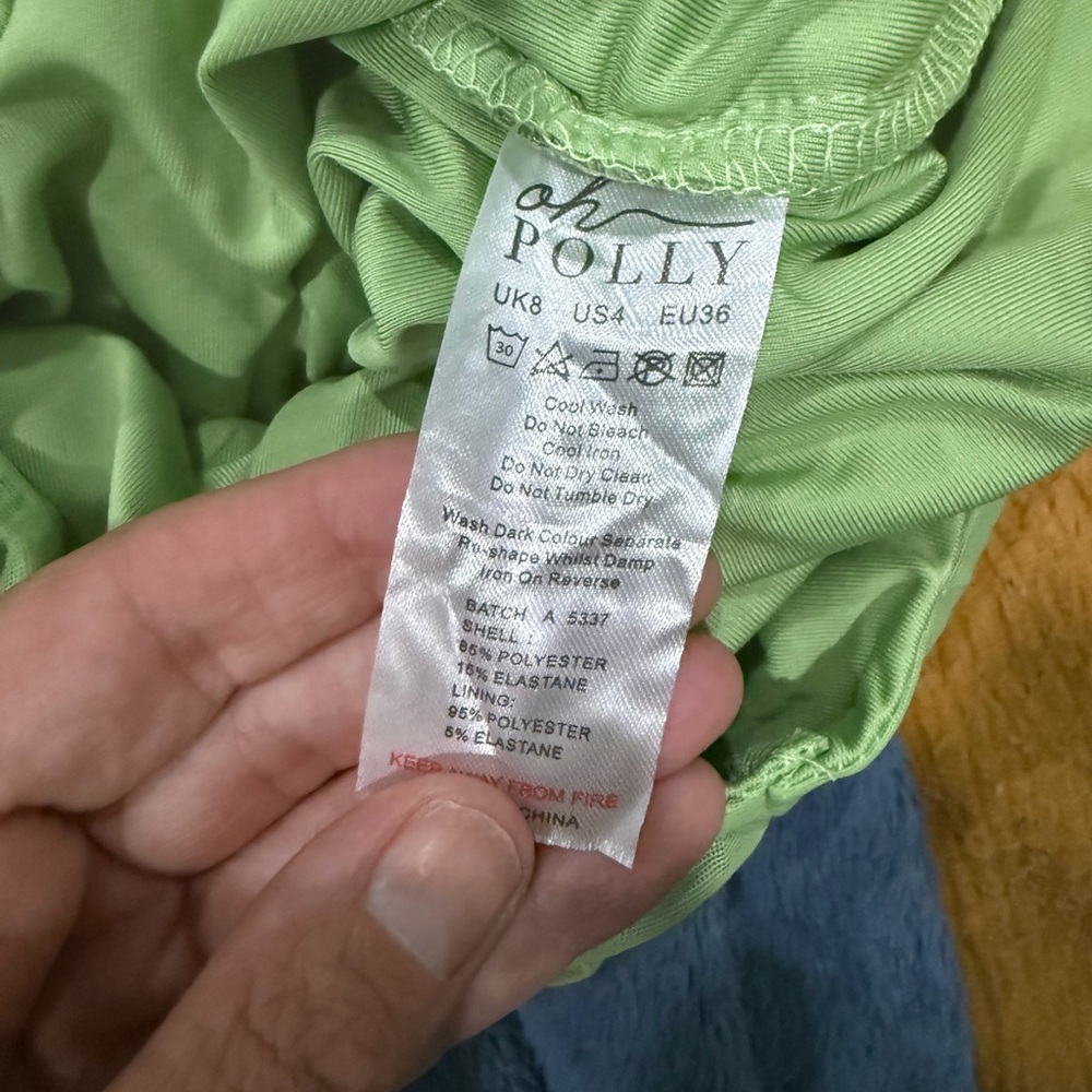 Oh Polly Lime Green Ruched Mesh Bodycon Mini Dress - Picture 5 of 5